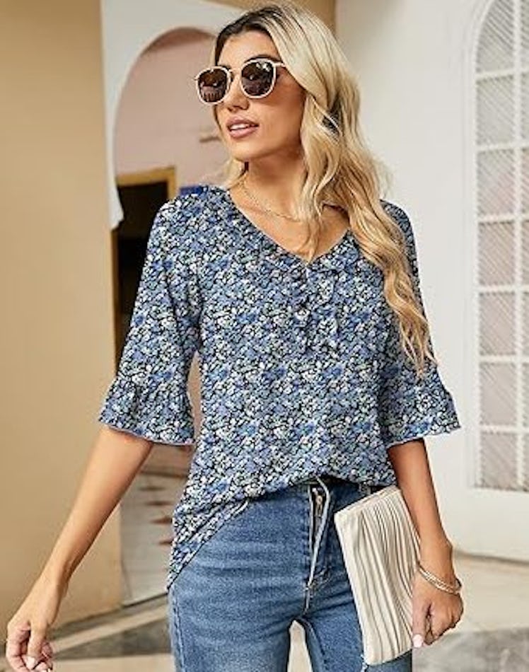 Ivicoer  V-Neck Ruffle Tunic Blouse