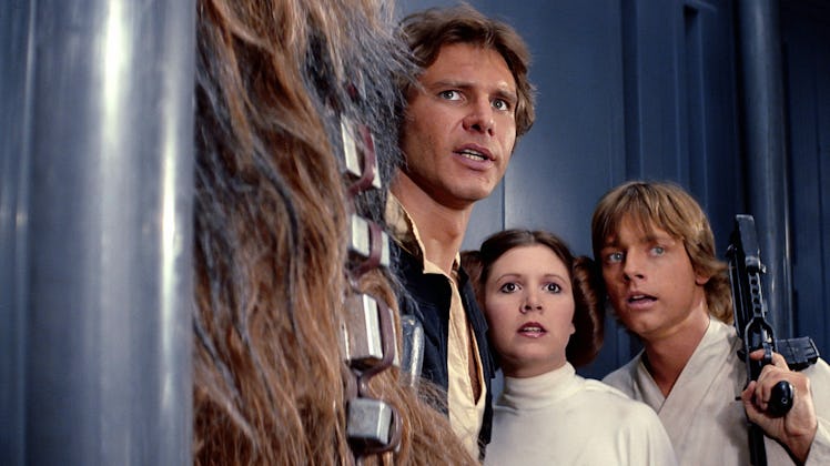 Harrison Ford, Carrie Fisher, and Mark Hamill in Star Wars: A New Hope
