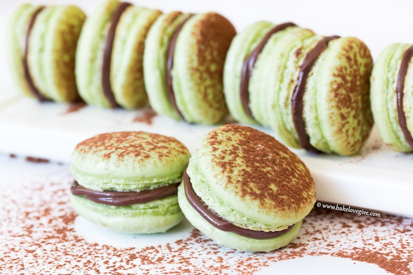 Chocolate and mint french macarons, which would make delicious green St. Patrick's Day treats.