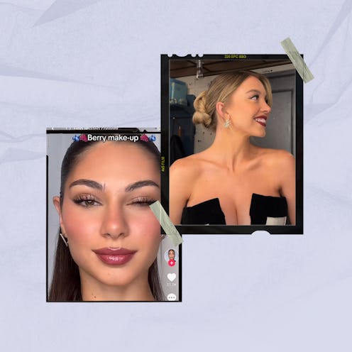 Sydney Sweeney wears berry girl makeup in a dark red lip