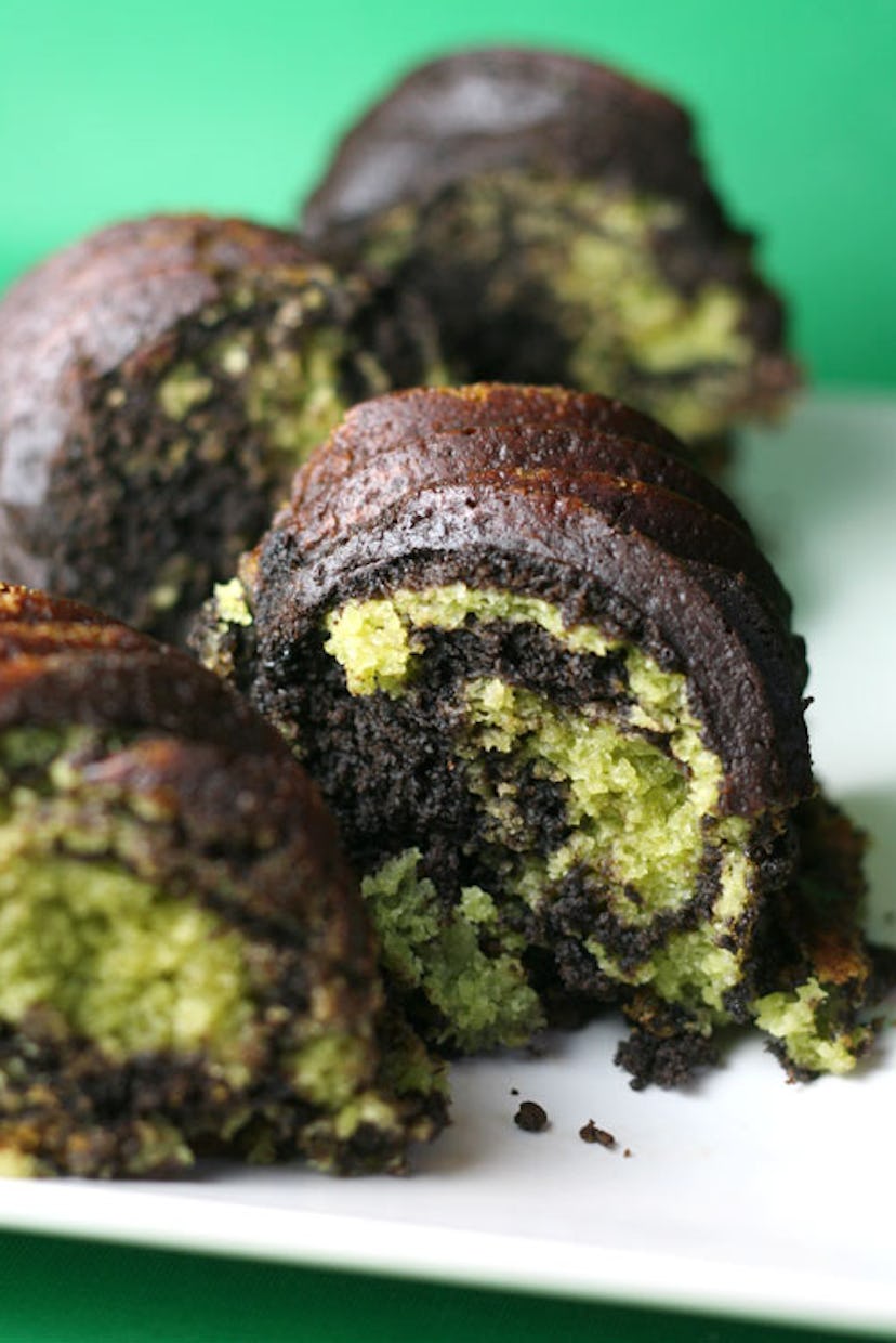 Chocolate matcha bundt cake, which would make delicious green St. Patrick's Day treats.