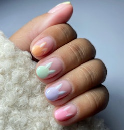 Pastel bunny nail art, which makes for some seriously cute Easter nails for 2024.