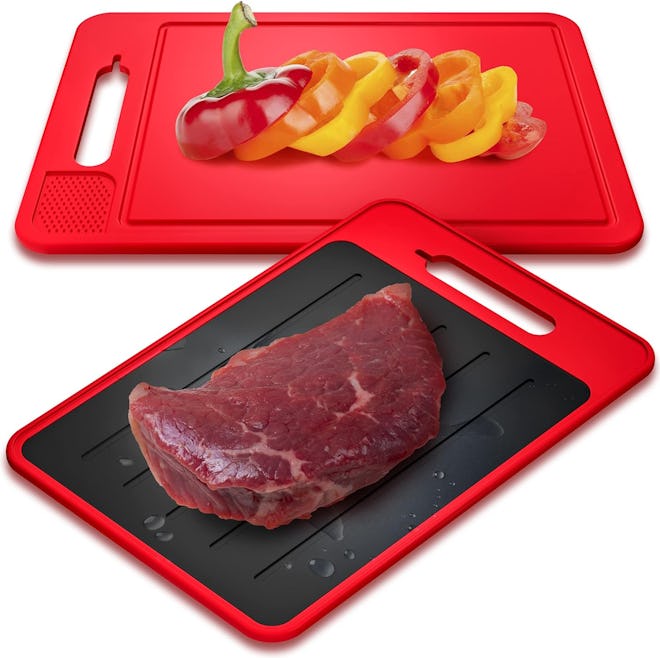 ELIKAI 4 in 1 Defrosting Tray for Frozen Meat with Cutting Board
