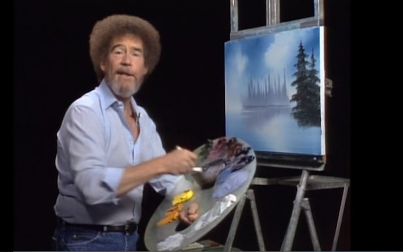Bob Ross painting happy little trees.