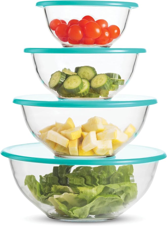 FineDine Superior Glass Mixing Bowls with Lids (Set of 4)