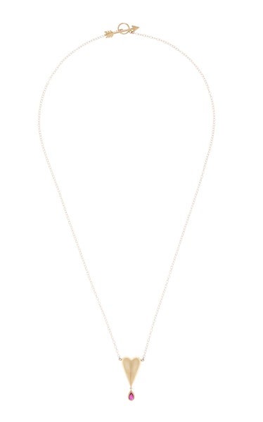 14K Yellow Gold Ruby Heart Drop Necklace