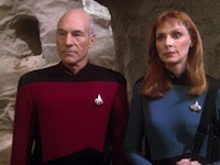 Picard (Patrick Stewart) and Crusher (Gates McFadden) in "The Chase," in 1993.