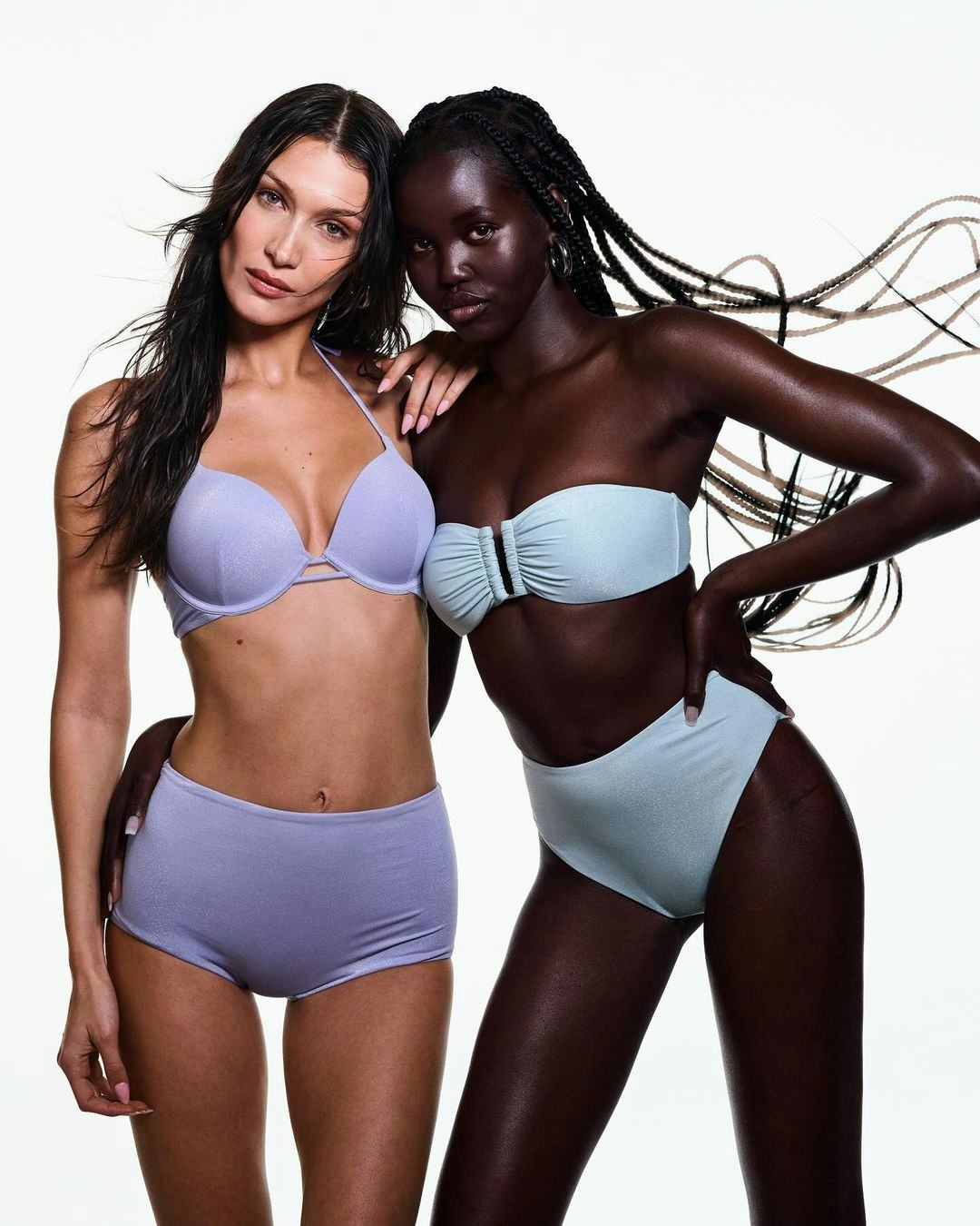 Bella Hadid stars in a Victoria&rsquo;s Secret swim campaign with Adut Akech.