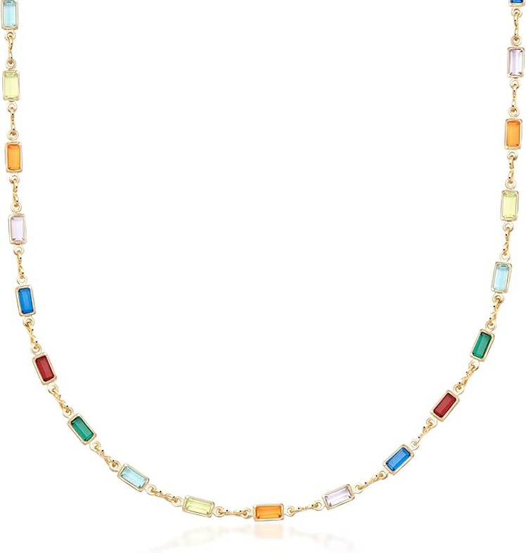 Barzel 18-Karat Gold-Plated Multi-Stone Crystal Baguette Necklace
