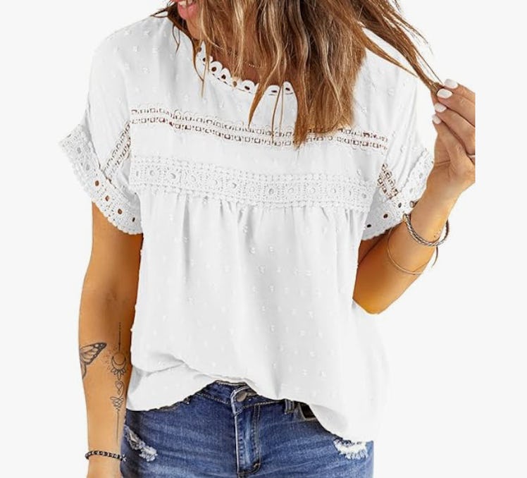 Dokotoo Lace Crochet Short Sleeve Top