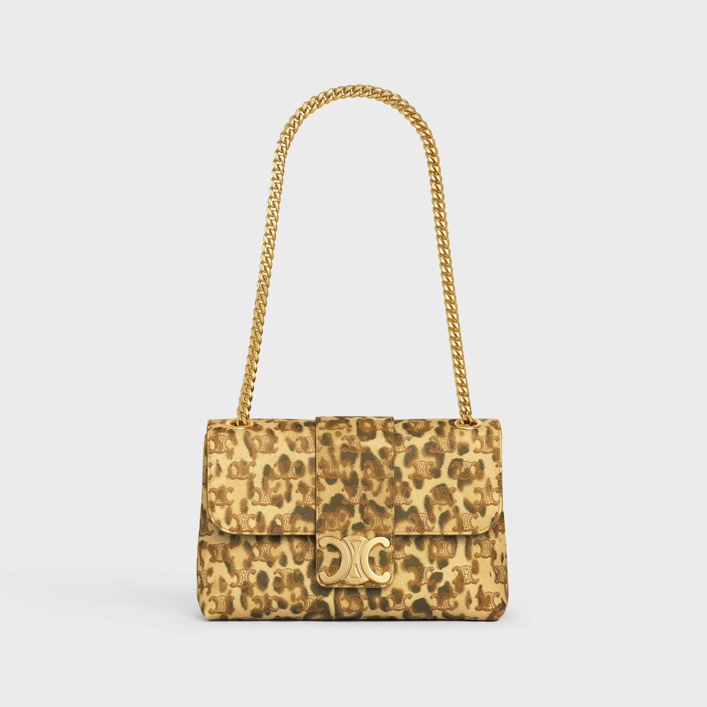 Medium Celine Victoire Bag In Triomphe Canvas With Leopard Print