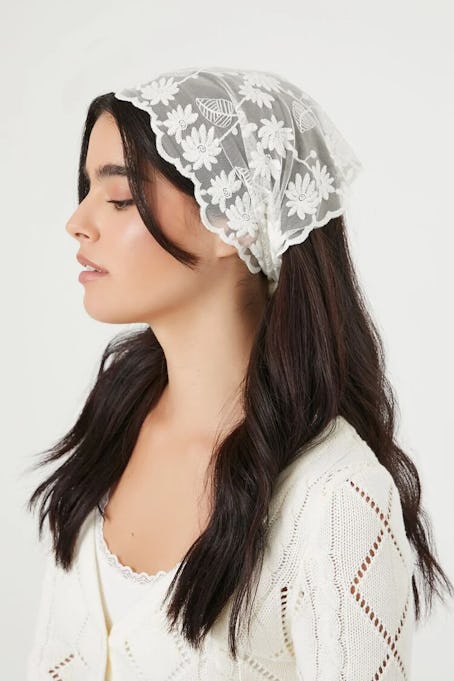 Sheer Embroidered Floral Headwrap