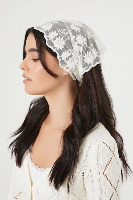 Sheer Embroidered Floral Headwrap