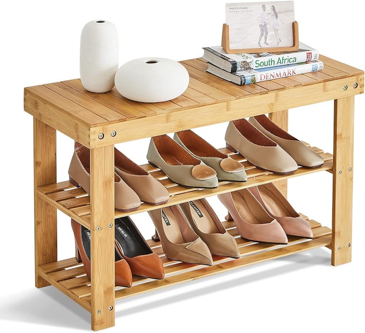 GHWIE Bamboo 3-Tier Shoe Rack Bench