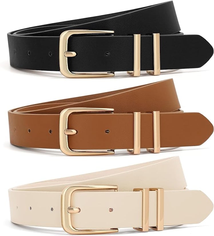 XZQTIVE Leather Waist Belt With Gold Buckle (3-Pack)