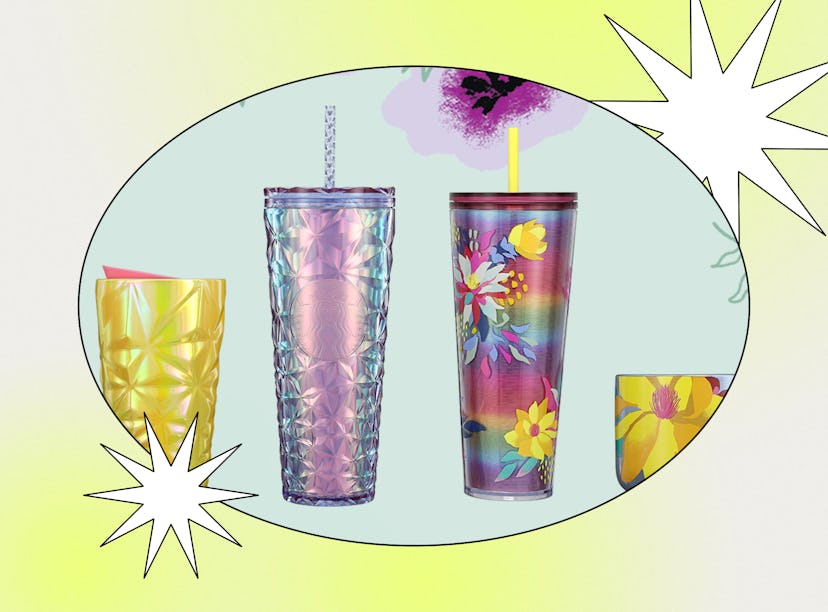 Starbucks has Mother's Day merch for the spring that includes an iridescent cold cup and floral mugs...