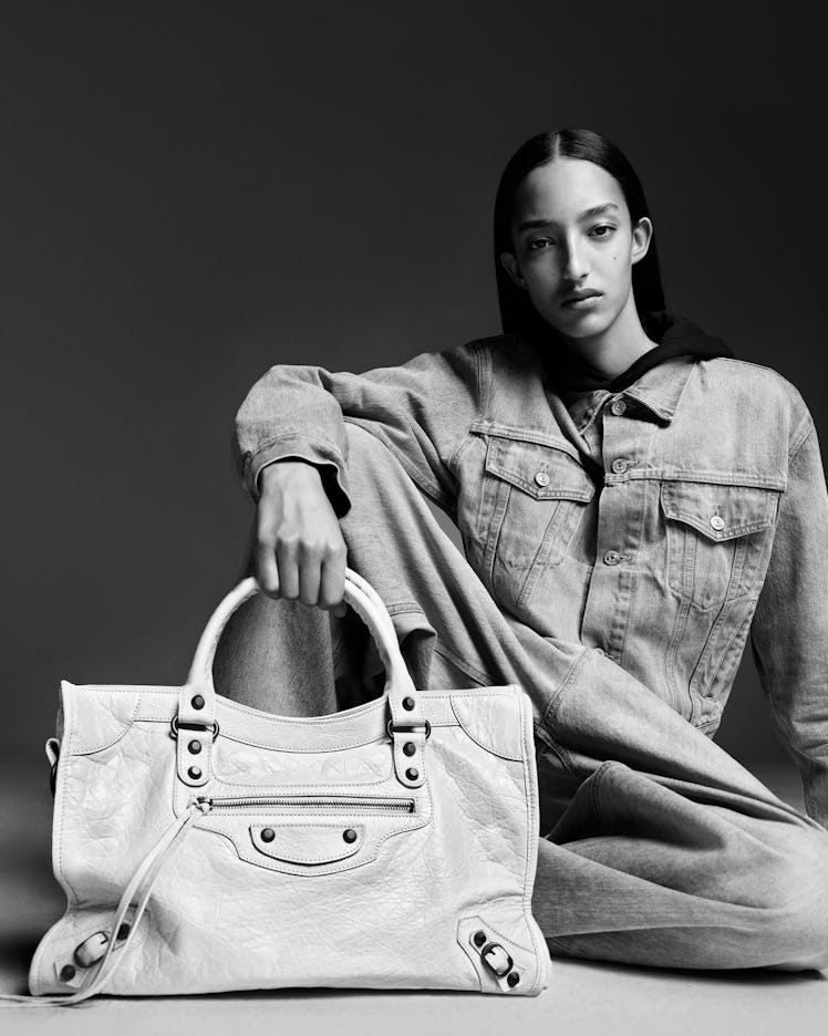 a look from the new balenciaga le city bag campaign