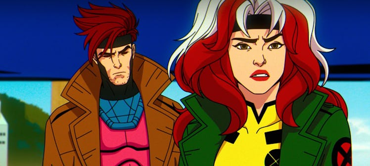 Gambit (voiced by AJ LoCascio) and Rogue (voiced by Lenore Zann) in X-Men '97