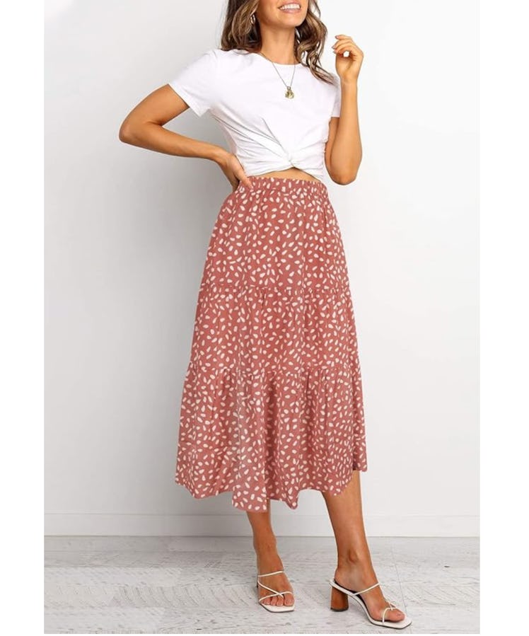 MEROKEETY Pleated A-Line Skirt