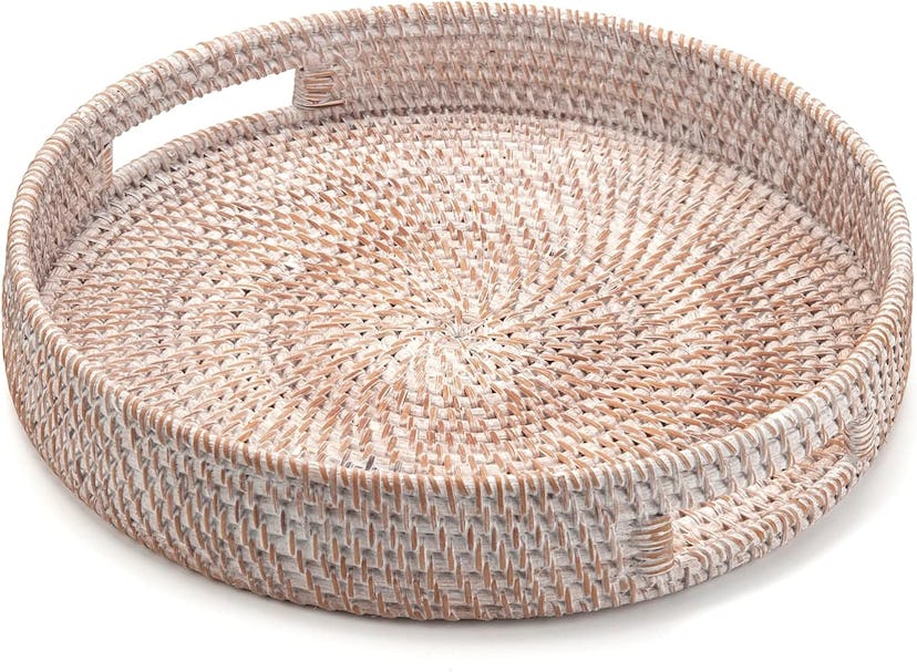 DECRAFTS Round Rattan Coffee Table Tray 