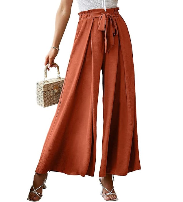 Simplee Women's Striped Split Flowy Wide Leg Pants