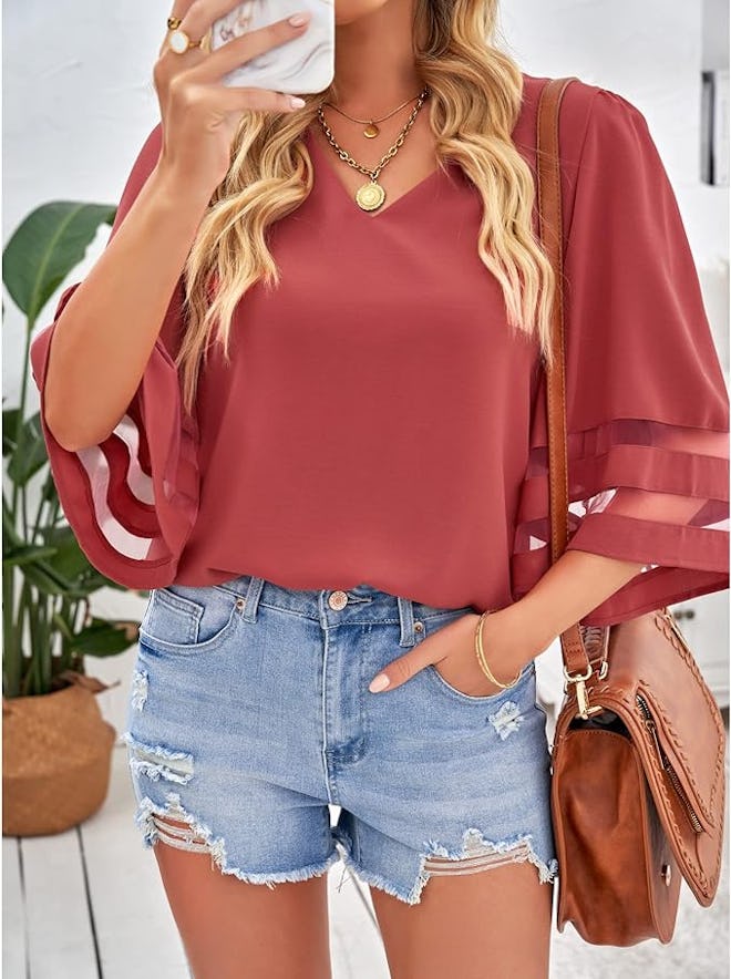 LookBookStore Mesh Panel Blouse 