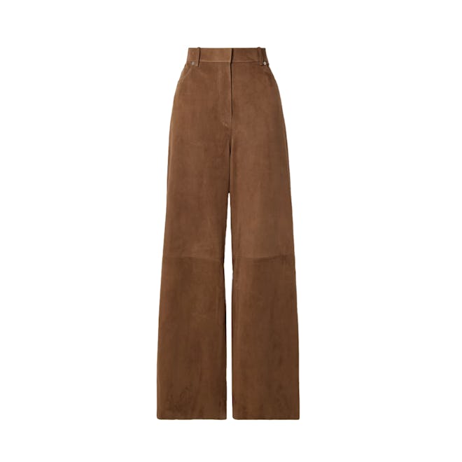 Paneled Suede High-Rise Wide-Leg Pants