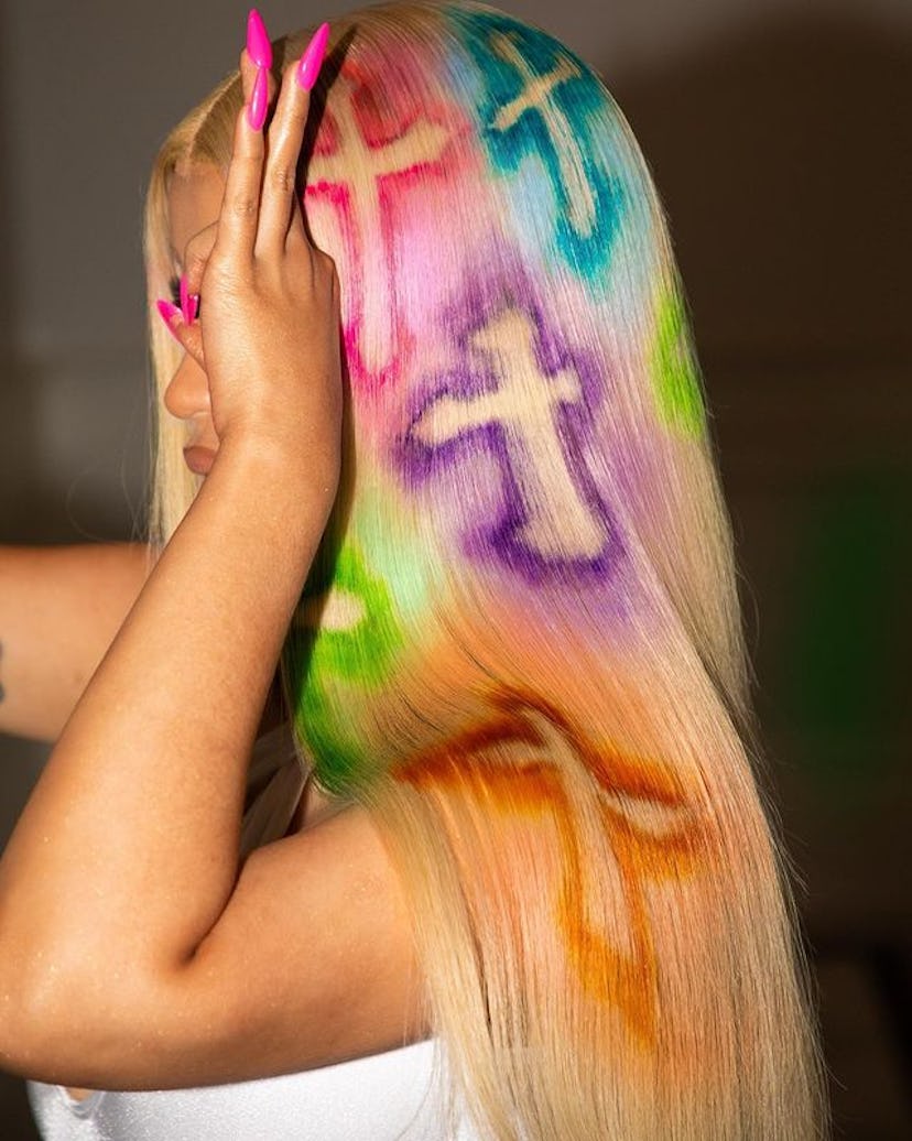 Cardi B rainbow cross hair