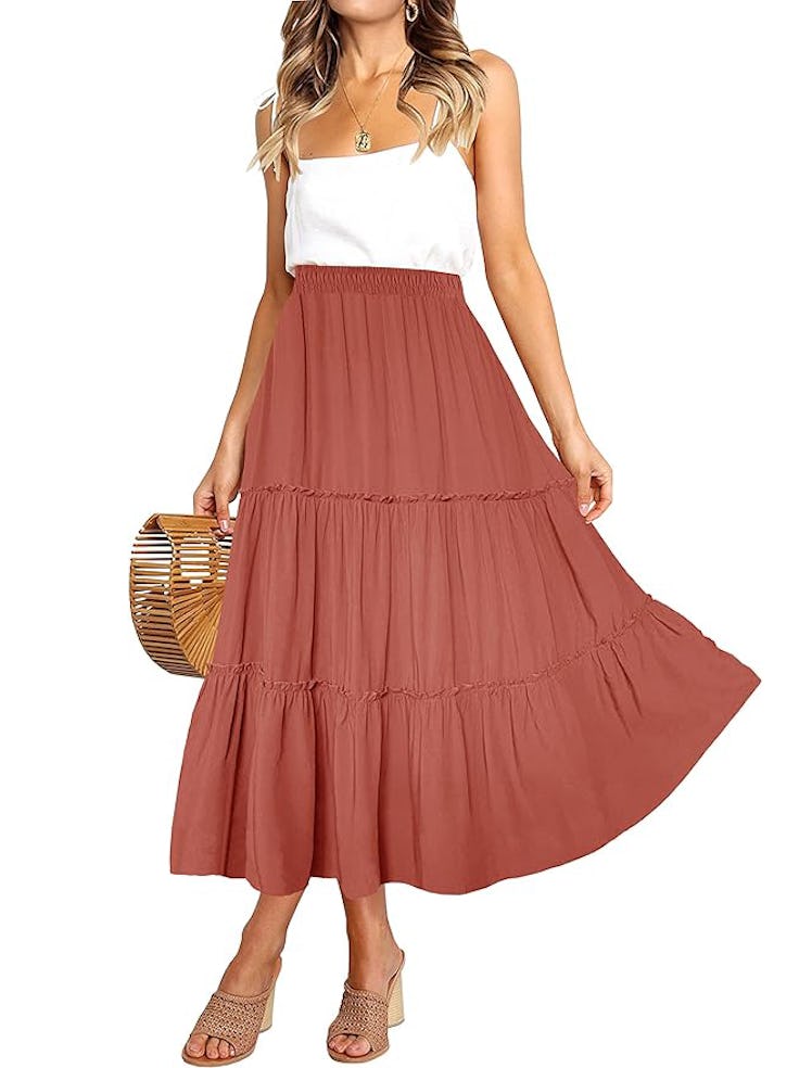 Afibi A Line Ruffle Maxi Skirt