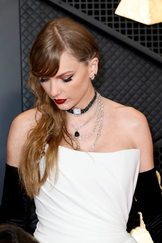 Taylor Swift at the 2024 Grammy Awards before the release of 'The Tortured Poets Department'.