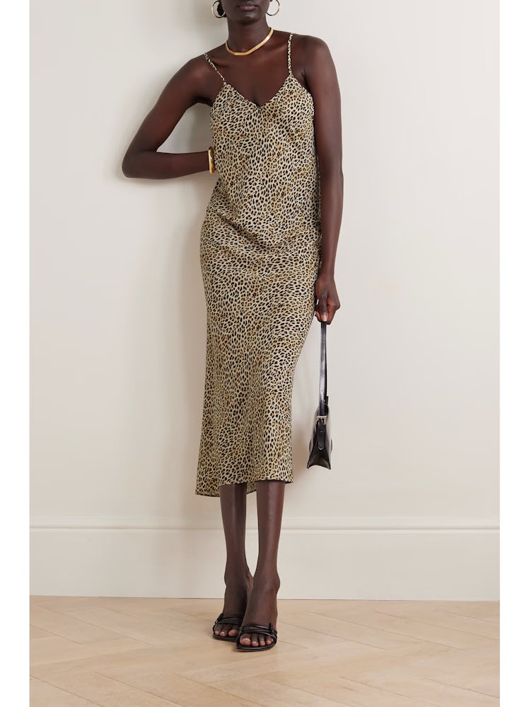 Leopard-Print Georgette Midi Dress