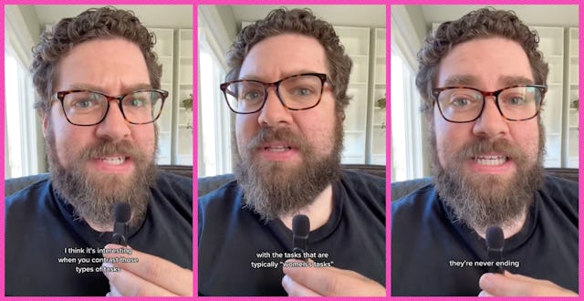 A man discusses gendered tasks and "perpetual chores" in a now-viral TikTok video.