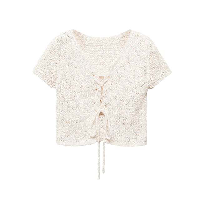 Knitted Top with Bow Closure