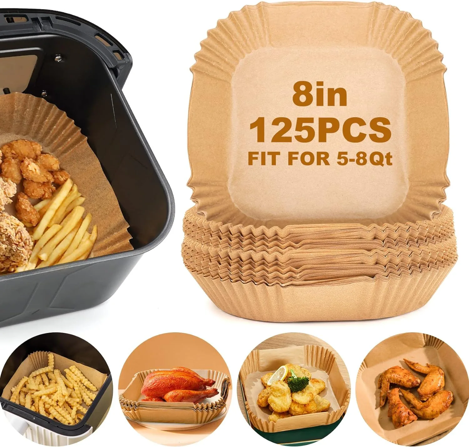 Vailnd Air Fryer Paper Liners (125 Pieces)