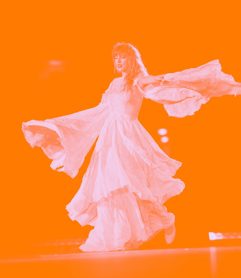 Taylor Swift performing on the Eras Tour before her 'Tortured Poets' release date, which has a speci...