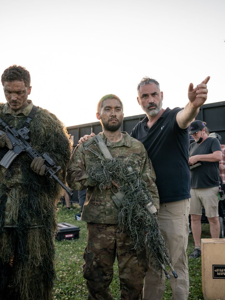 Alex Garland on the set of Civil War
