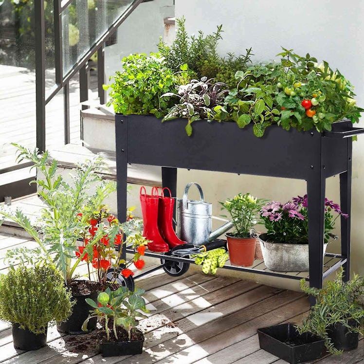 FOYUEE Raised Planter Box On Wheels