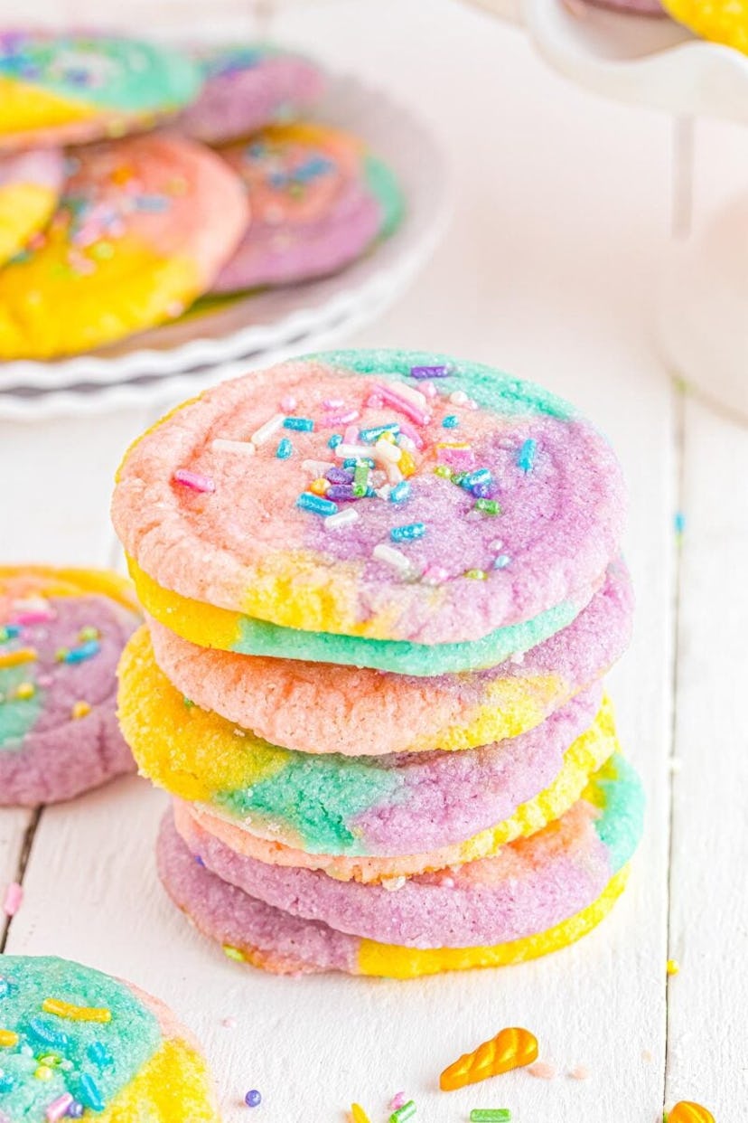 Unicorn pastel rainbow sugar cookies in a list of Taylor Swift party food ideas