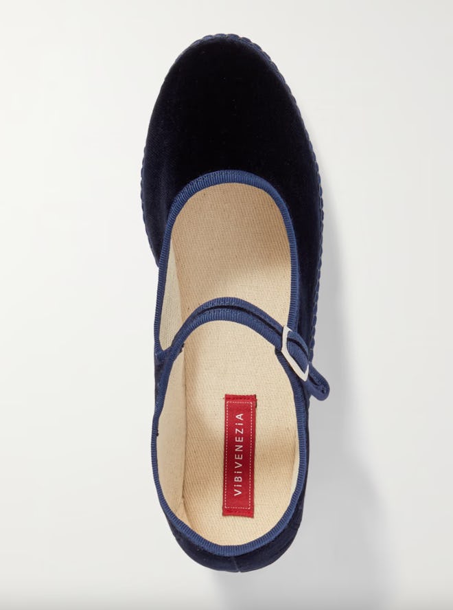 Vibi Venezia Grosgrain-trimmed velvet Mary Jane slippers