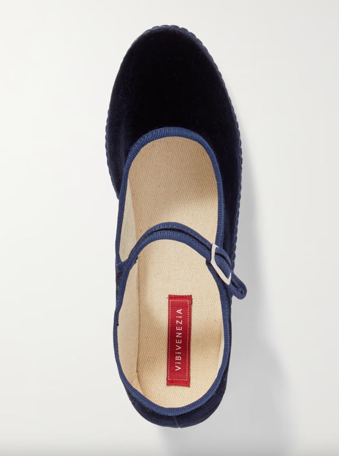 Vibi Venezia Grosgrain-trimmed velvet Mary Jane slippers