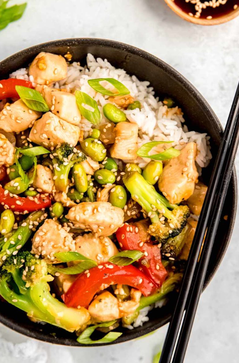 One of the easiest toddler lunch ideas are teriyaki chicken bowls.