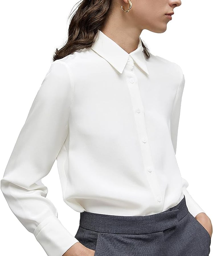 YAMANMAN Button Down Long Sleeve Collared Blouse