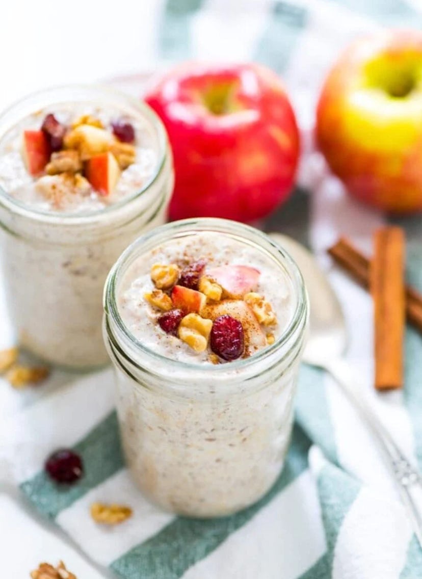 Apple cinnamon overnight oats are a great make-ahead snack for toddlers.