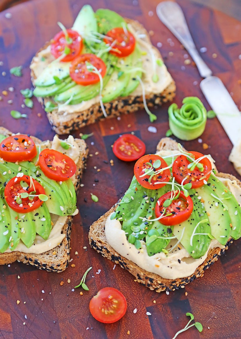 Hummus avocado toast is an easy toddler lunch idea.