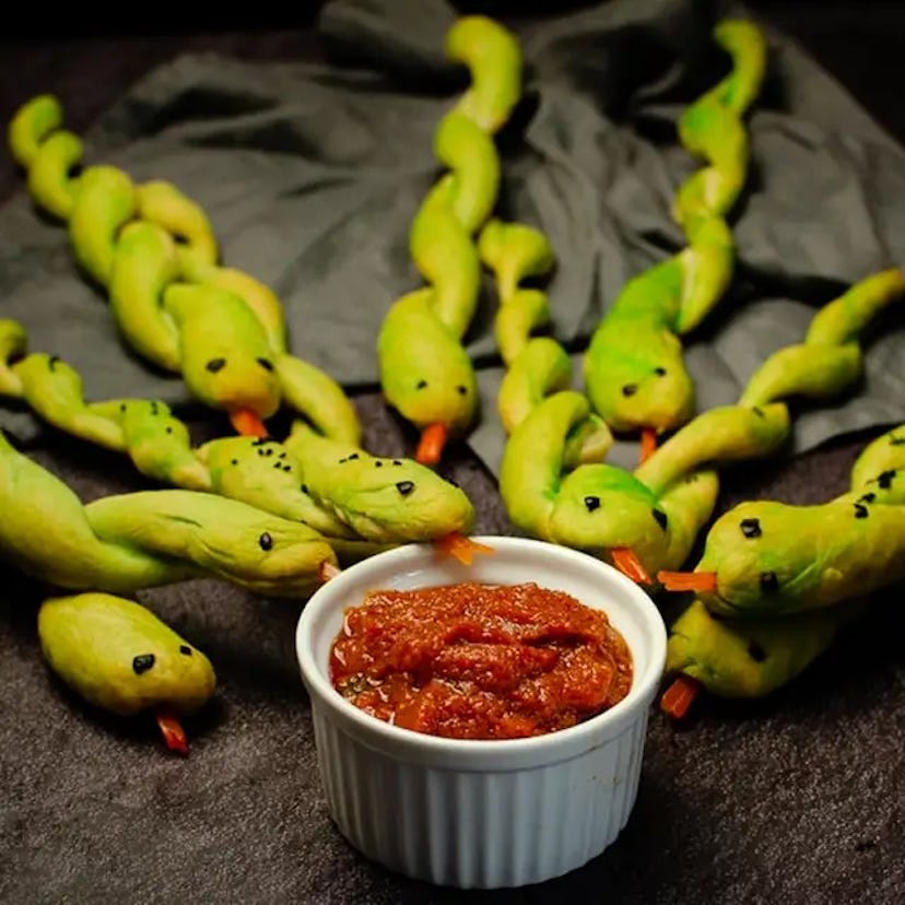 Snake shaped breadsticks in a list of Taylor Swift party food ideas