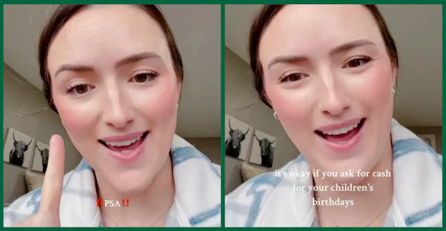 TikTok mom Madison Barbosa explains why she asks for cash for her kids' birthdays.