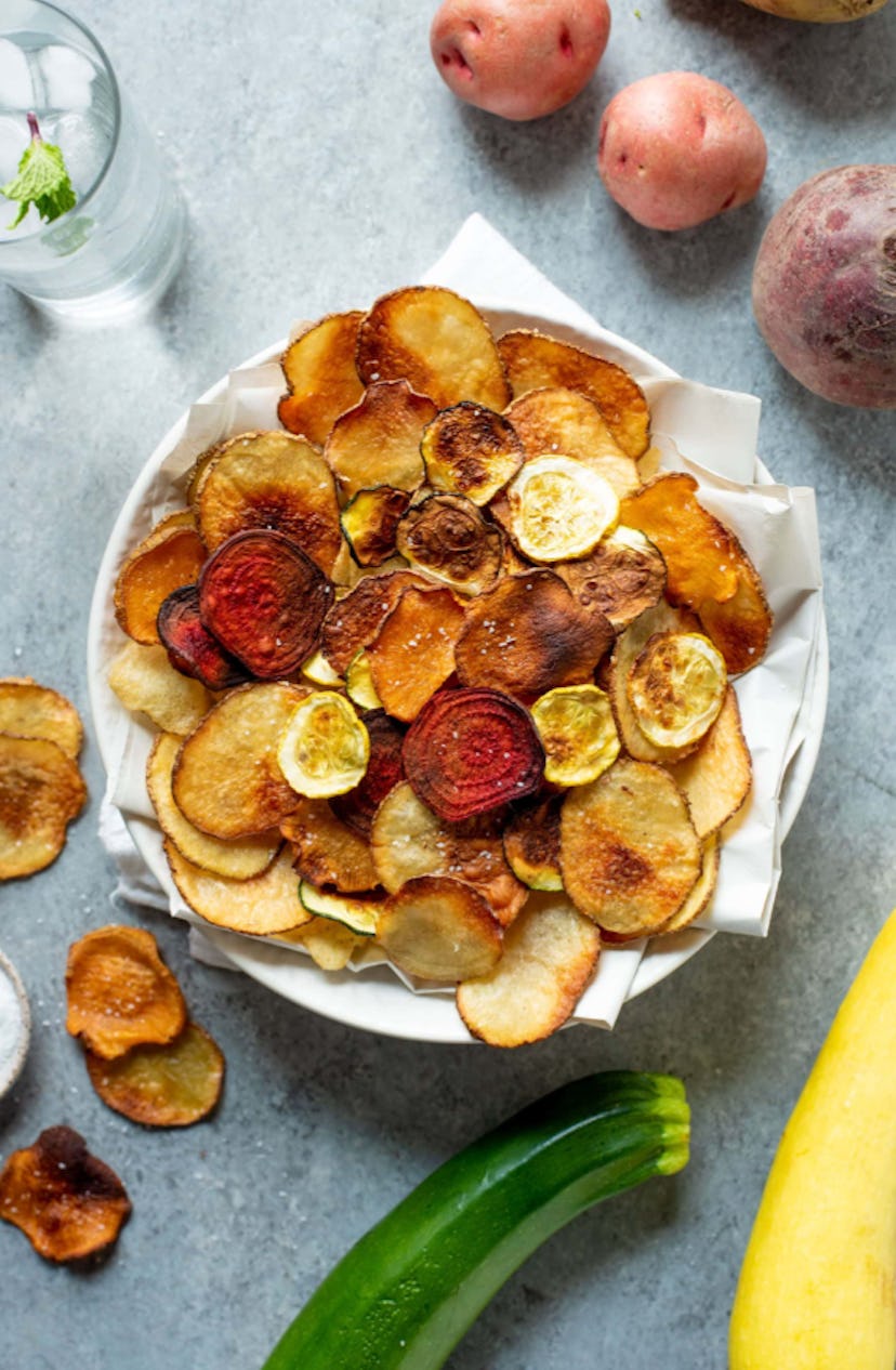 One of the best make-ahead snacks for toddler are crispy baked vegetable chips.