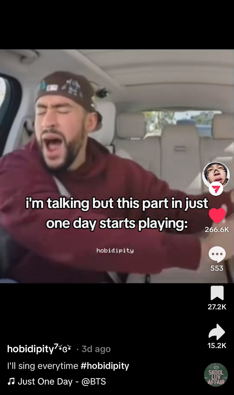 A BTS content creator on TikTok edits their videos in CapCut, like this Bad Bunny meme. 