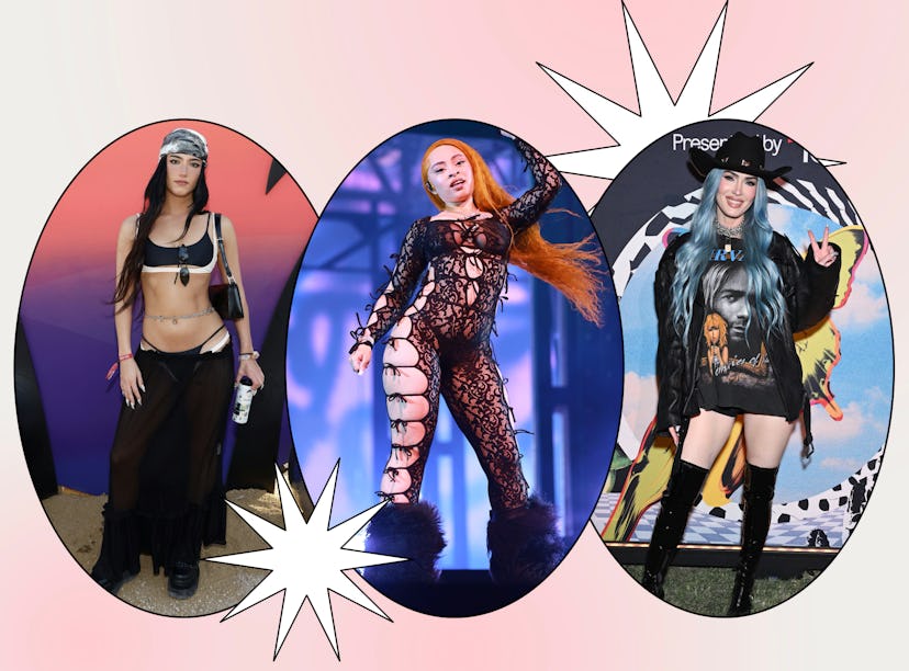 Charli D'Amelio, Ice Spice, and Megan Fox wearing Coachella 2024's biggest fashion trends.