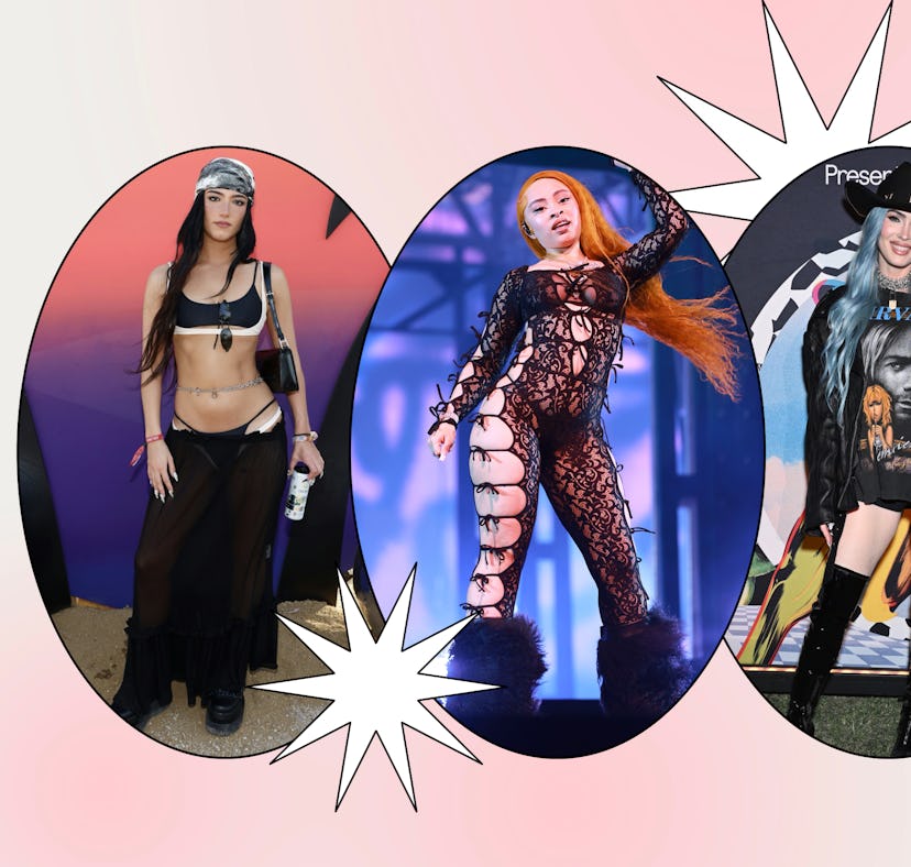 Charli D'Amelio, Ice Spice, and Megan Fox wearing Coachella 2024's biggest fashion trends.